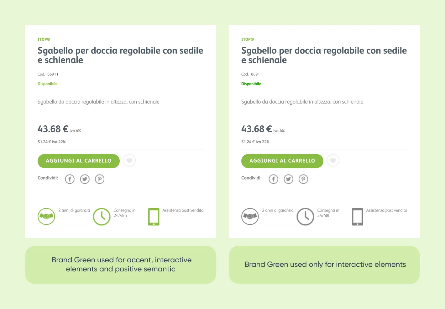 Esempio di come usare verdi diversi con scopi diversi