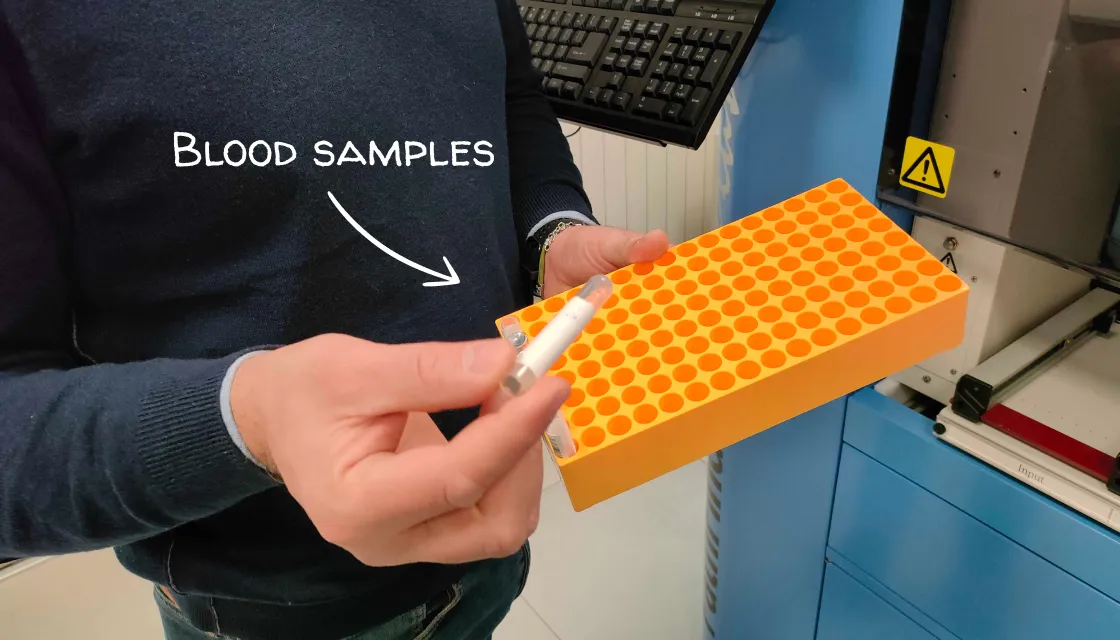 User shows blood samples