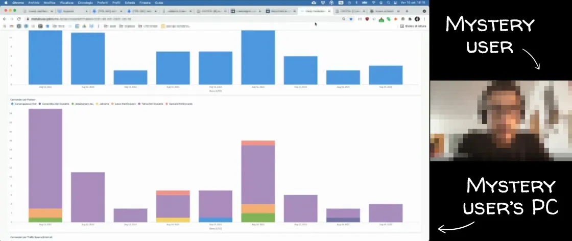 A user share his screen during a remote shadowing session